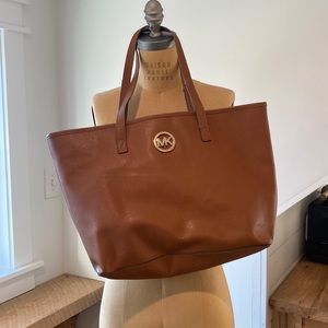 MICHAEL KORS BROWN LEATHER TOTE GOLD
